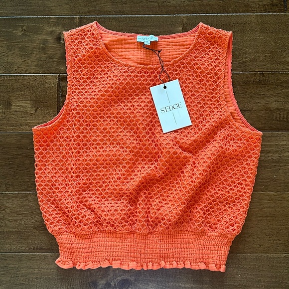 NWT S'EDGE sleeveless waffle knit mesh top with elastic waist size M - Picture 1 of 4